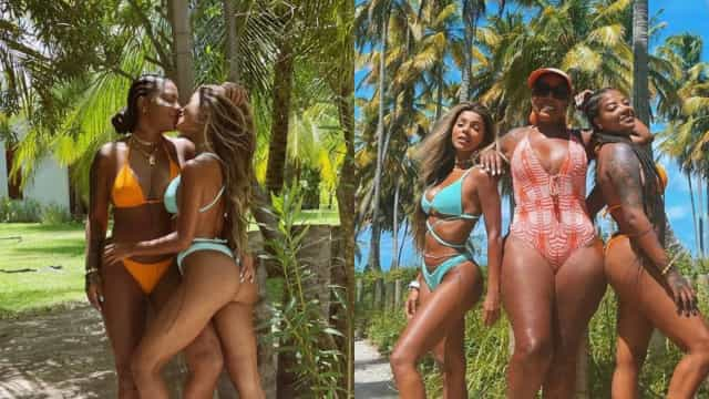 Ludmilla curte férias no paraíso com a mulher e a mãe