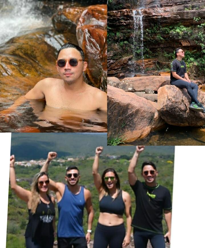 Tamyr Mota em dias de descanso e natureza, ao lado de amigos na Chapada Diamantina